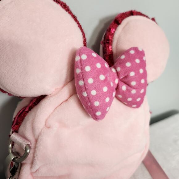 Disney Parks Minnie Mouse Macaron Plush Crossbody Bag Pink Sequin - Picture 3 of 11